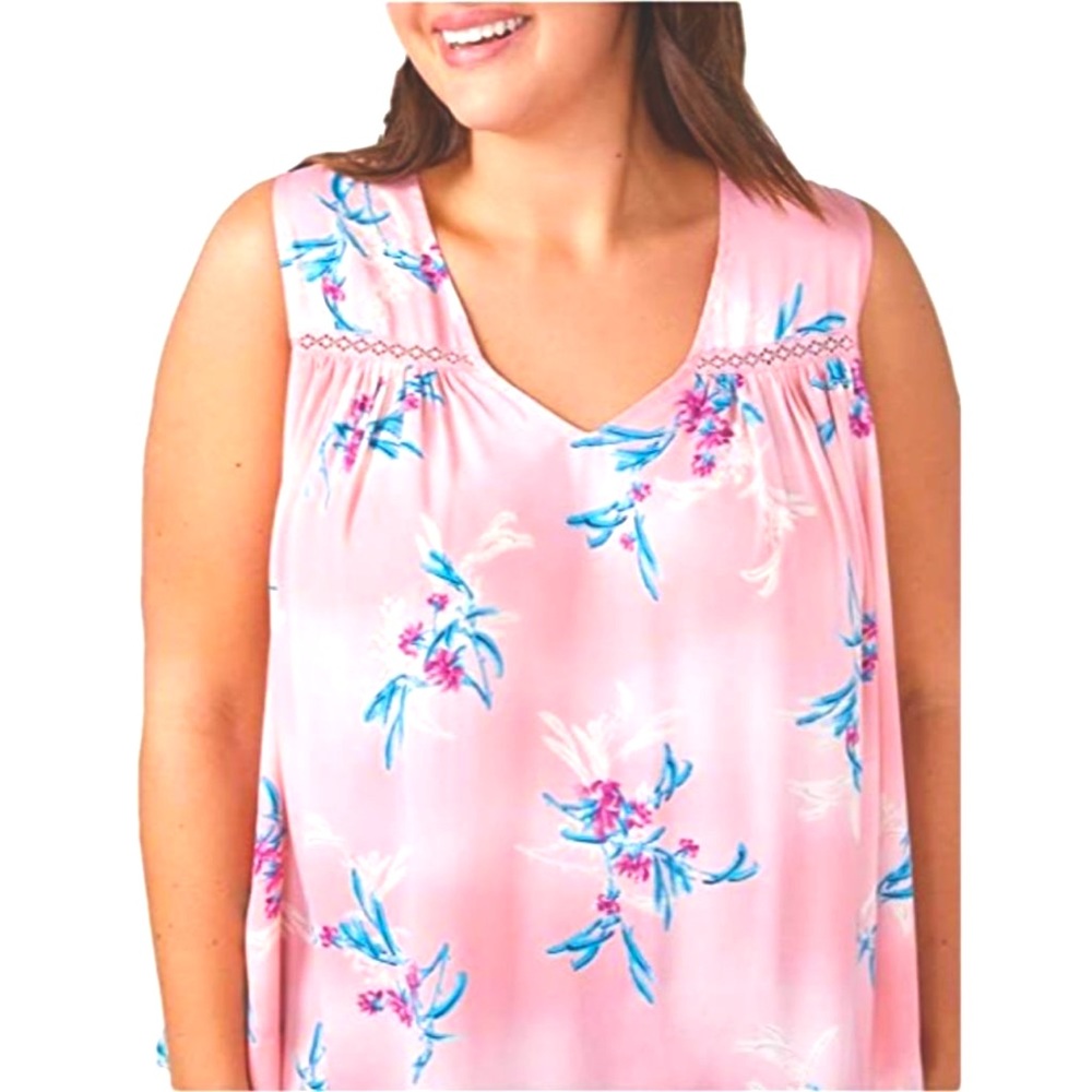 Lane Bryant Top Pink Aqua Floral Swing Tank Shell Size 16 EUC Barbie Core - Picture 3 of 7